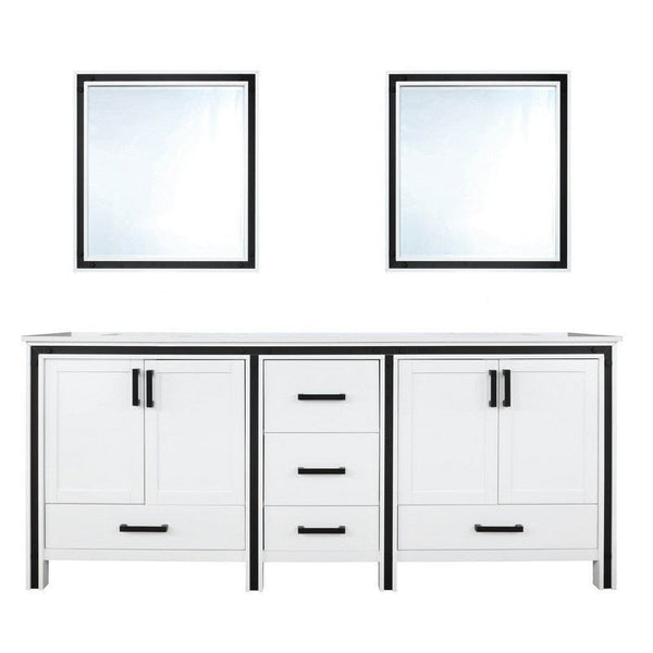 Ziva Transitional White 72 Double Vanity, Cultured Marble Top, White Square Sink and 30 Mirrors | LZV352272SAJSM30