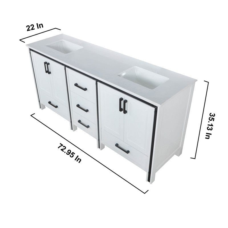 Lexora Vanities Ziva Transitional White 72" Double Vanity, Cultured Marble Top, White Square Sink and 30" Mirrors | LZV352272SAJSM30