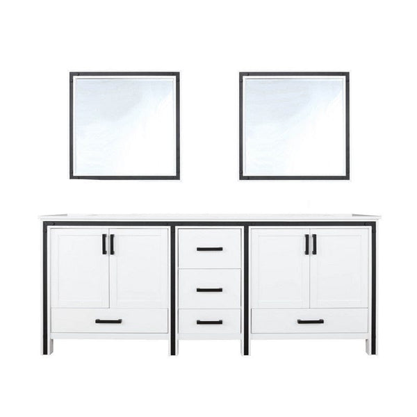 Ziva Transitional White 80 Double Vanity, Cultured Marble Top, White Square Sink and 30 Mirrors | LZV352280SAJSM30