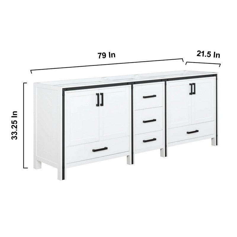 Lexora Vanities Ziva Transitional White 80" Double Vanity, no Top and 30" Mirrors | LZV352280SA00M30