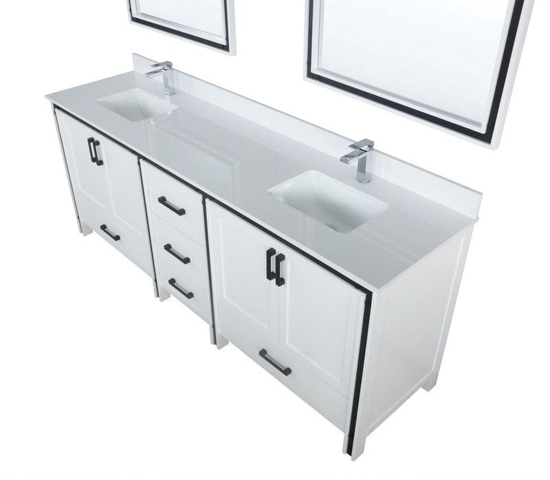 Ziva Transitional White 84" Double Vanity, Cultured Marble Top, White Square Sink and 34" Mirrors | LZV352284SAJSM34
