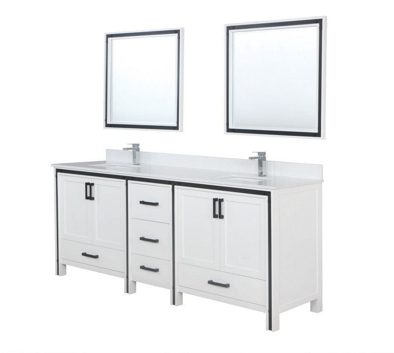 Ziva Transitional White 84" Double Vanity, Cultured Marble Top, White Square Sink and 34" Mirrors | LZV352284SAJSM34