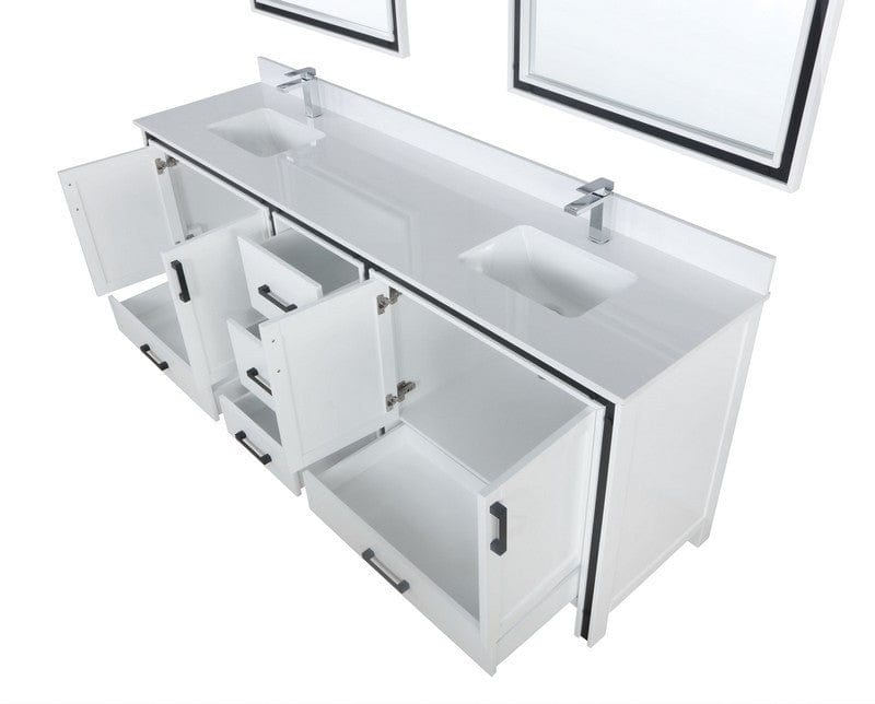 Lexora Vanities Ziva Transitional White 84" Double Vanity, Cultured Marble Top, White Square Sink and 34" Mirrors | LZV352284SAJSM34