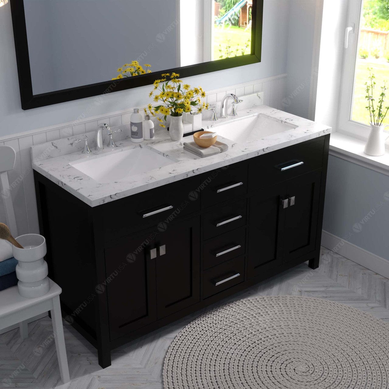 Virtu USA Vanities Caroline 60" Bath Vanity in Espresso with Cultured Marble Quartz Top and Sinks