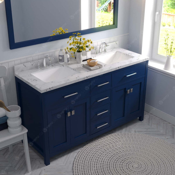 Caroline 60 Bath Vanity in French Blue with Marble Quartz Top perspective