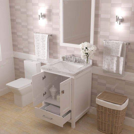 Caroline Avenue 24" Single Bath Vanity in White with White Quartz Countertop drawers open