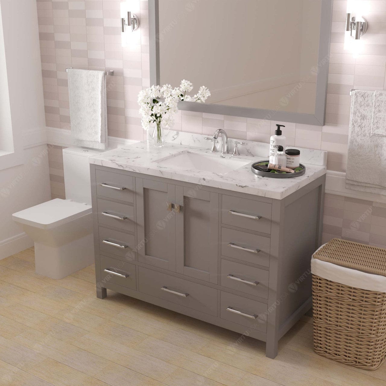 Virtu USA Vanities Caroline Avenue 48" Bathroom Vanity in Cashmere Gray with Quartz Top