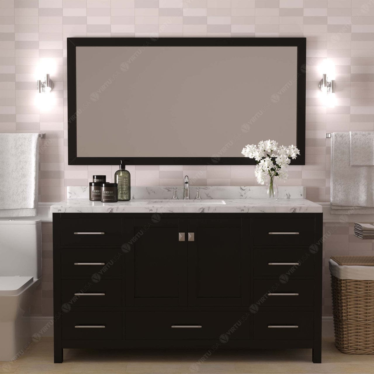 Virtu USA Vanities Caroline Avenue 60" Single Bath Vanity in Espresso with Countertop