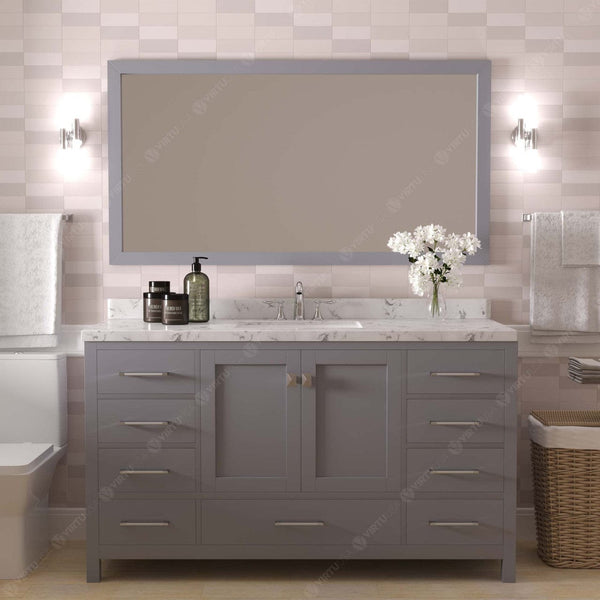 Caroline Avenue 60 Single Bath Vanity in Gray with White Quartz Top front view