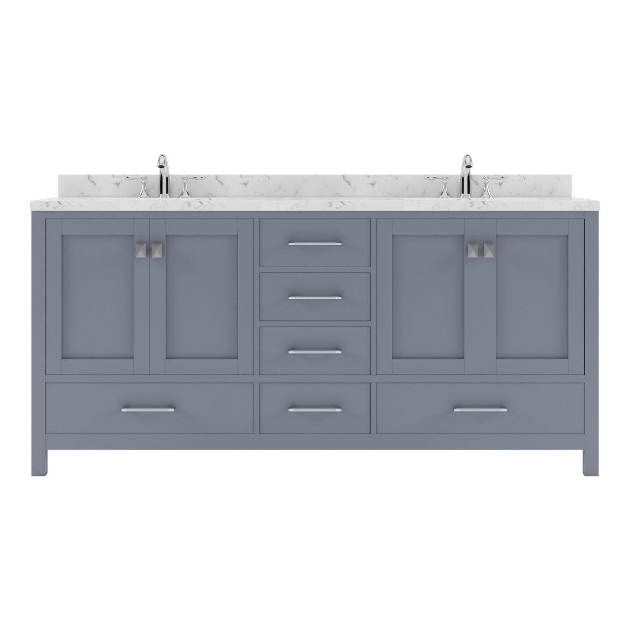 Virtu USA Vanities Caroline Avenue 72" Double Bathroom Vanity in Gray with White Quartz Countertop