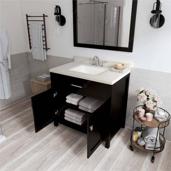 Virtu USA Vanities Caroline Contemporary Espresso 36" Single Square Sink Vanity Set w/ Brushed Nickel Faucet
