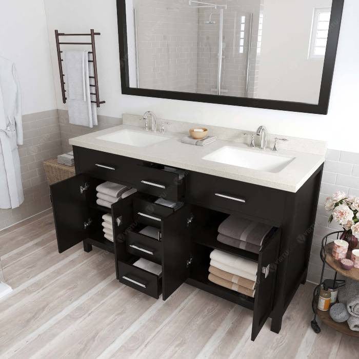 Virtu USA Vanities Caroline Contemporary Espresso 60" Double Square Sink Vanity with White Top