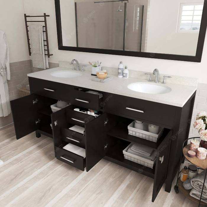 Virtu USA Vanities Caroline Contemporary Espresso 72" Double Round Sink Vanity Set w/ Polished ChromeFaucet