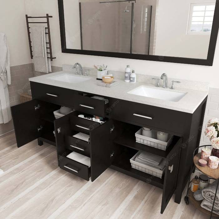 Virtu USA Vanities Caroline Contemporary Espresso 72" Double Square Sink Vanity Set w/ Brushed Nickel Faucet