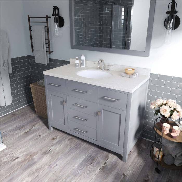 Virtu USA Vanities Caroline Contemporary Gray 48" Single Round Sink Vanity Set with White Top