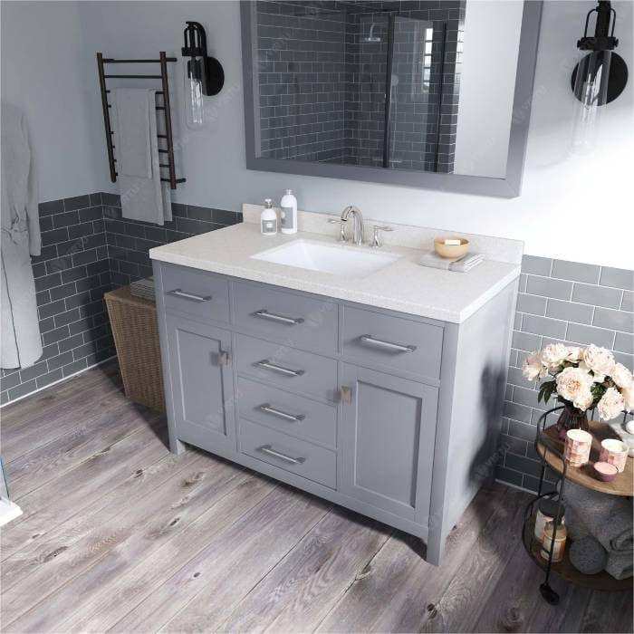 Virtu USA Vanities Caroline Contemporary Gray 48" Single Square Sink Vanity Set with White Top