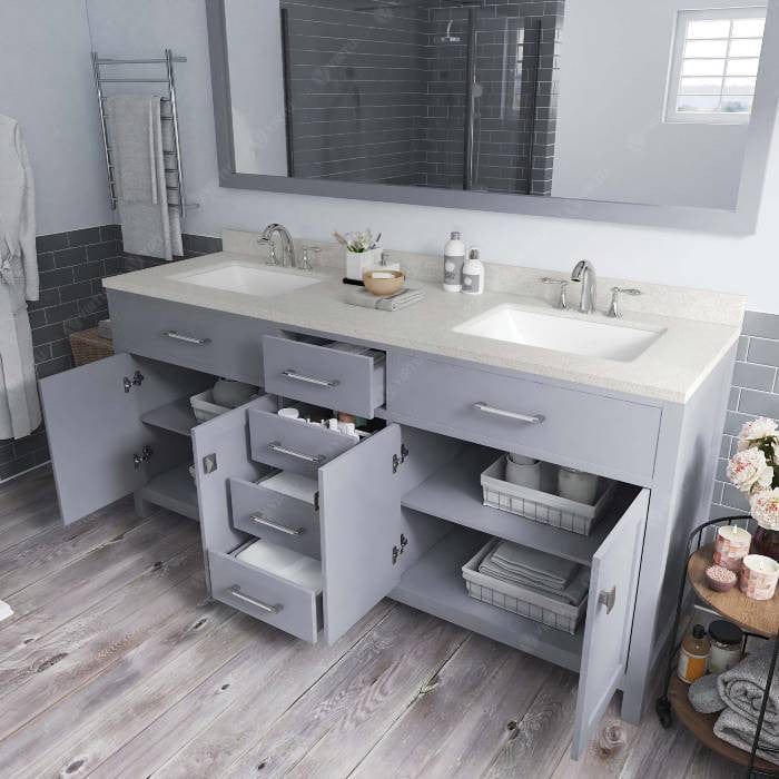 Virtu USA Vanities Caroline Contemporary Gray 72" Double Square Sink Vanity Set w/ Brushed Nickel Faucet
