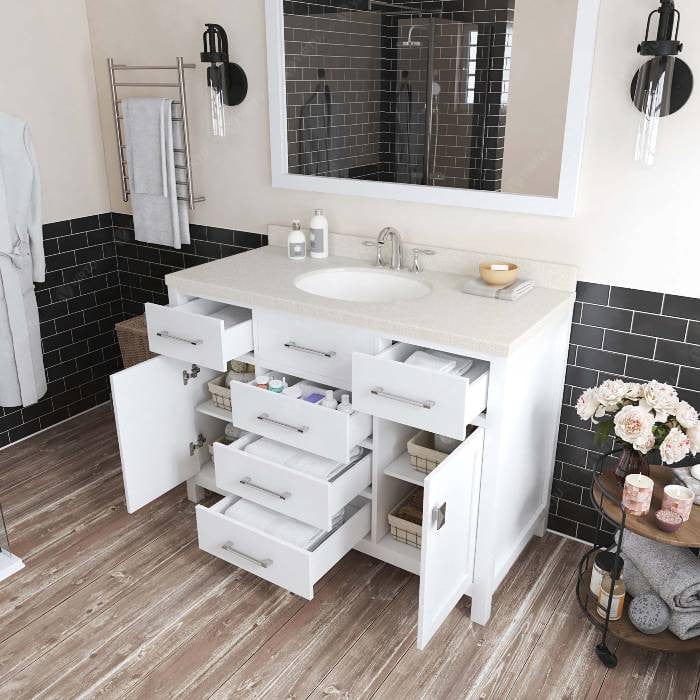 Virtu USA Vanities Caroline Contemporary White 48" Single Round Sink Vanity Set w/ Brushed Nickel Faucet