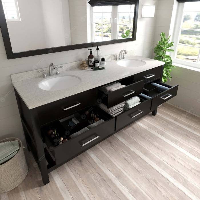 Virtu USA Vanities Caroline Estate Contemporary Espresso 72" Double Round Sink Vanity Set w/ Polished Chrome Faucet