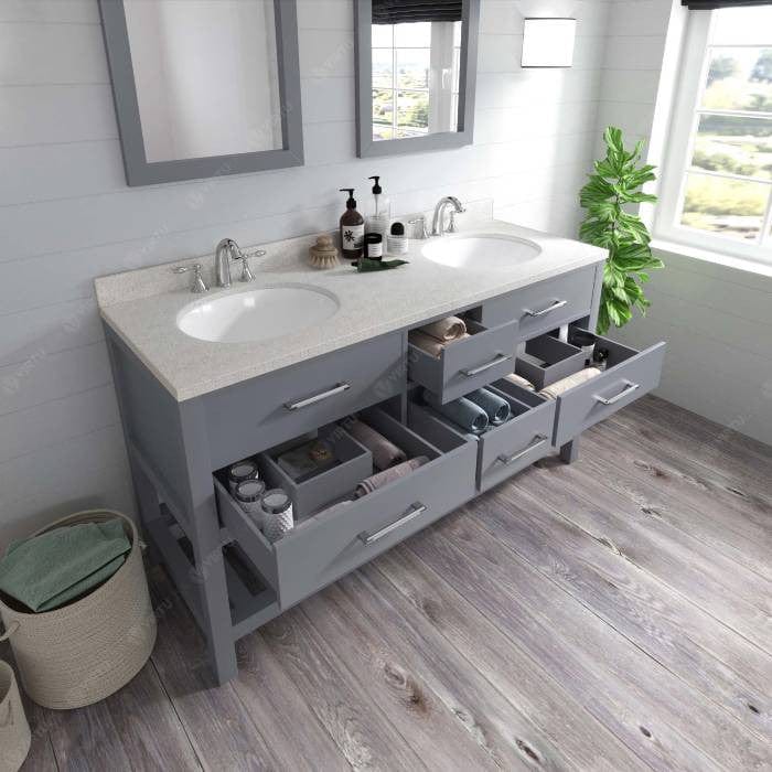 Virtu USA Vanities Caroline Estate Contemporary Gray 60" Double Round Sink Vanity with White Top