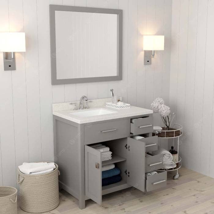 Virtu USA Vanities Caroline Parkway Contemporary Cashmere Gray 36" Single Square Sink Vanity Set with White Top, Left Offset