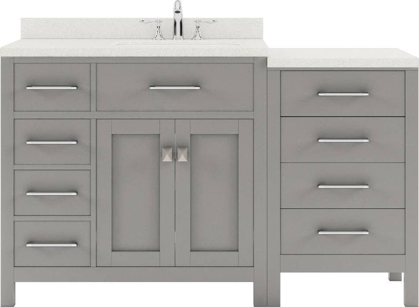 Caroline Parkway Contemporary Cashmere Gray 57 Single Round Sink Vanity with White Top, Right Offset