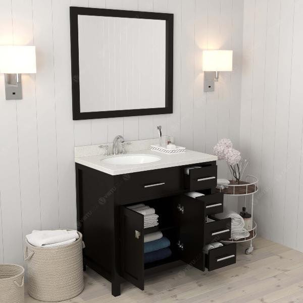 Virtu USA Vanities Caroline Parkway Contemporary Espresso 36" Single Round Sink Vanity Set with White Top, Left Offset