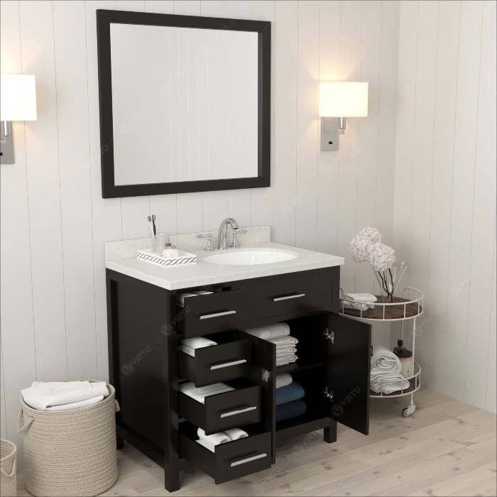 Virtu USA Vanities Caroline Parkway Contemporary Espresso 36" Single Round Sink Vanity with White Top, Right Offset