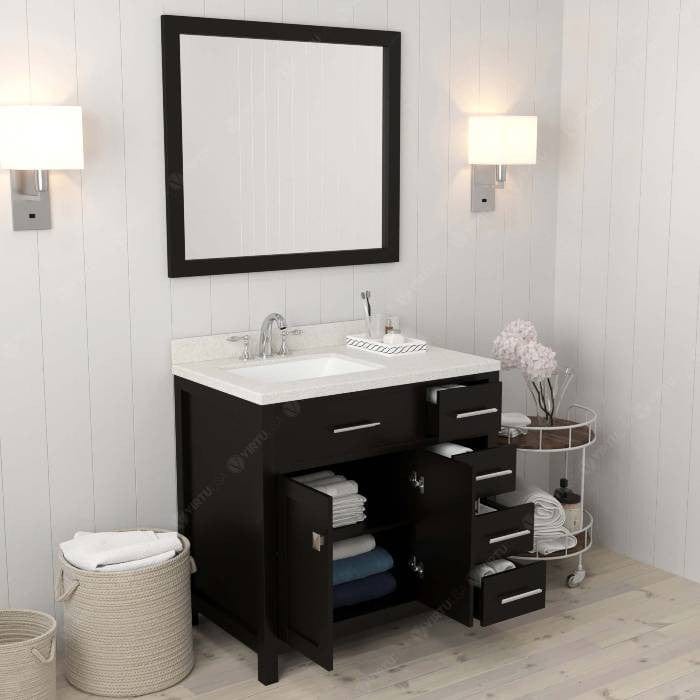 Virtu USA Vanities Caroline Parkway Contemporary Espresso 36" Single Square Sink Vanity Set with White Top, Left Offset