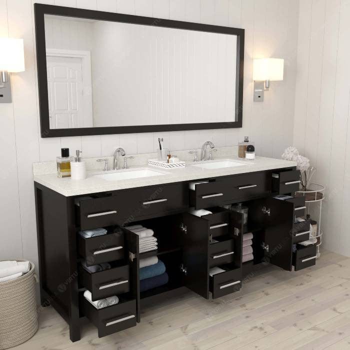 Virtu USA Vanities Caroline Parkway Contemporary Espresso 72" Double Square Sink Vanity Set w/ Brushed Nickel Faucet