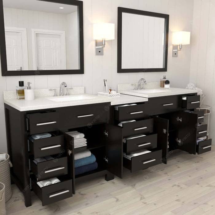 Virtu USA Vanities Caroline Parkway Contemporary Espresso 93" Double Square Sink Vanity Set w/ Brushed Nickel Faucet, Right Offset