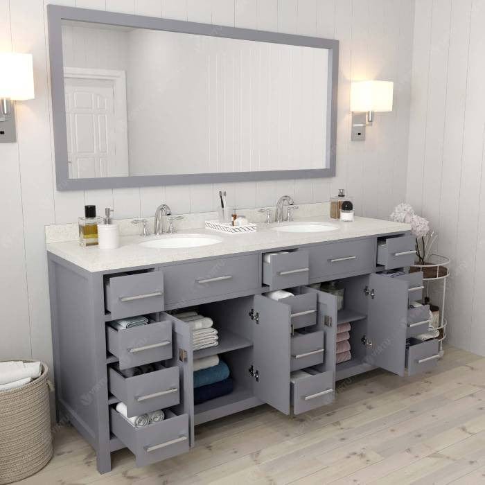 Virtu USA Vanities Caroline Parkway Contemporary Gray 72" Double Round Sink Vanity Set w/ Brushed Nickel Faucet