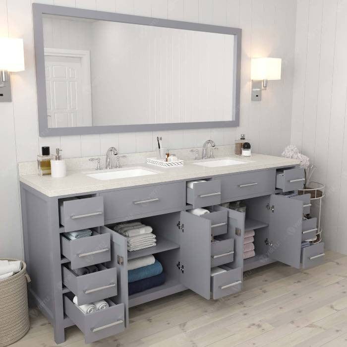 Virtu USA Vanities Caroline Parkway Contemporary Gray 78" Double Square Sink Vanity with White Top