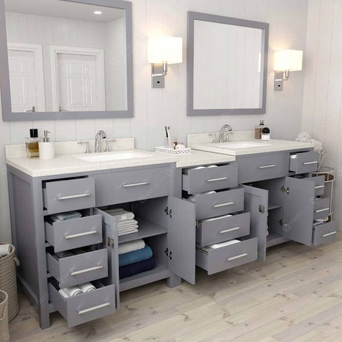 Virtu USA Vanities Caroline Parkway Contemporary Gray 93" Double Square Sink Vanity Set with White Top, Right Offset