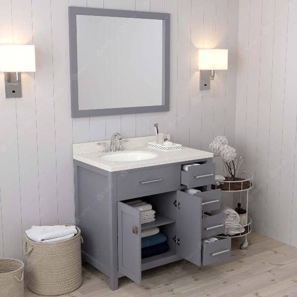 Virtu USA Vanities Caroline Parkway Contemporary Grey 36" Single Round Sink Vanity Set with White Top, Left Offset