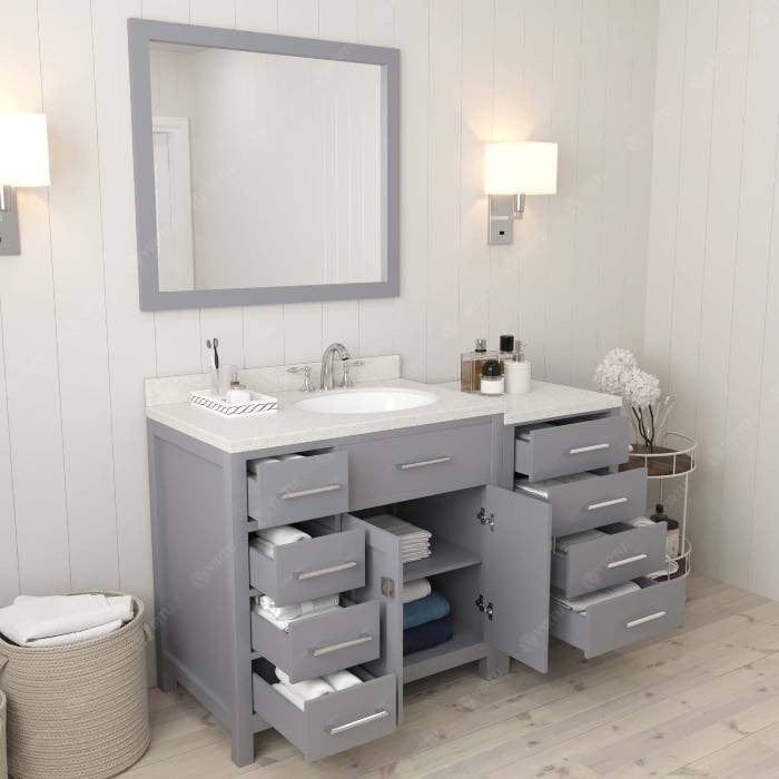 Virtu USA Vanities Caroline Parkway Contemporary Grey 57" Single Round Sink Vanity Set with White Top, Right Offset