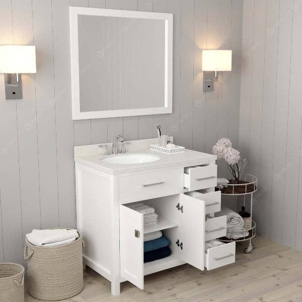 Virtu USA Vanities Caroline Parkway Contemporary White 36" Single Round Sink Vanity Set with White Top, Left Offset