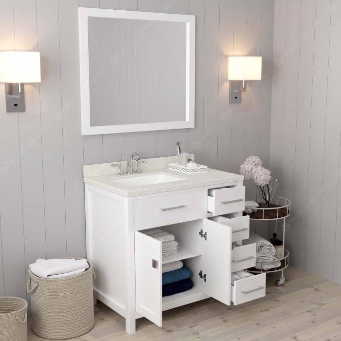 Virtu USA Vanities Caroline Parkway Contemporary White 36" Single Square Sink Vanity with White Top, Left Offset