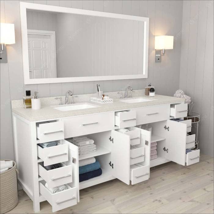 Virtu USA Vanities Caroline Parkway Contemporary White 78" Double Square Sink Vanity Set with White Top