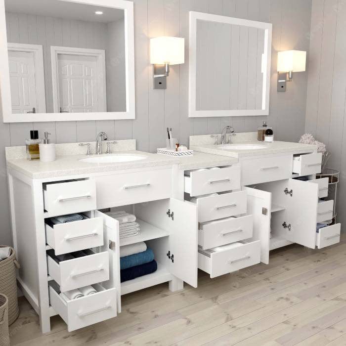 Virtu USA Vanities Caroline Parkway Contemporary White 93" Double Round Sink Vanity with White Top, Right Offset