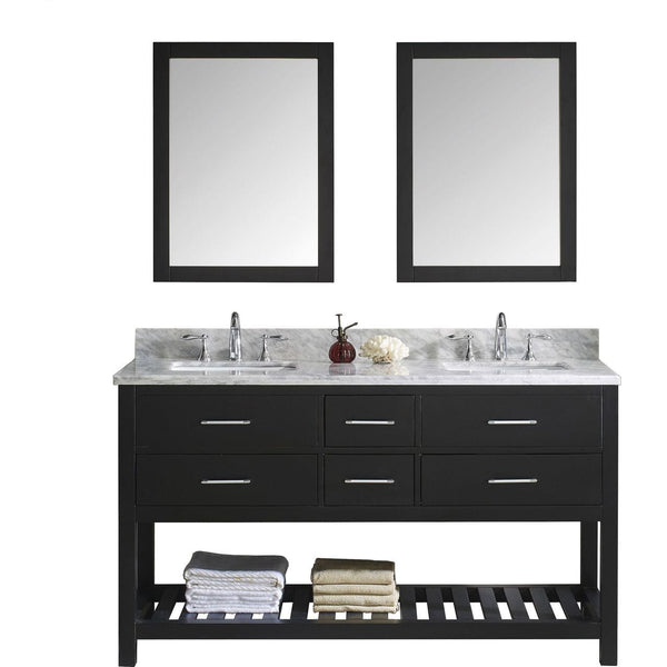 Virtu USA Caroline Estate 60 Double Bathroom Vanity Cabinet Set in Espresso w/ Italian Carrara White Marble Counter-Top