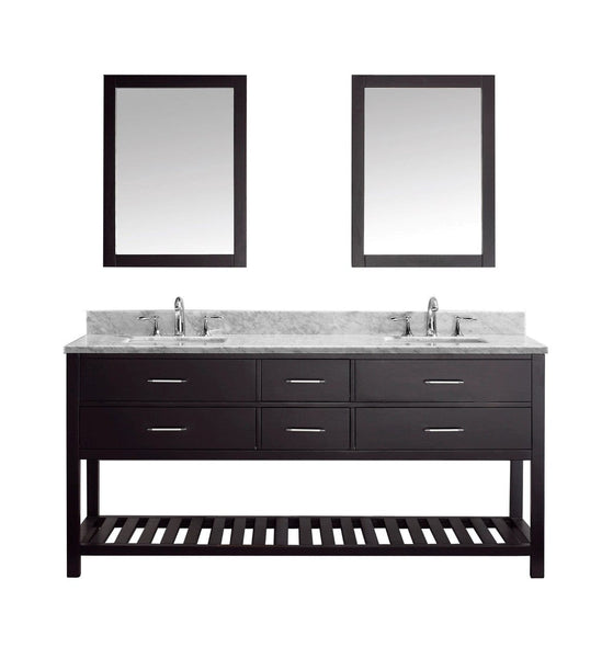 Virtu USA Caroline Estate 72 Double Bathroom Vanity Set in Espresso w/ Italian Carrara White Marble Counter-Top