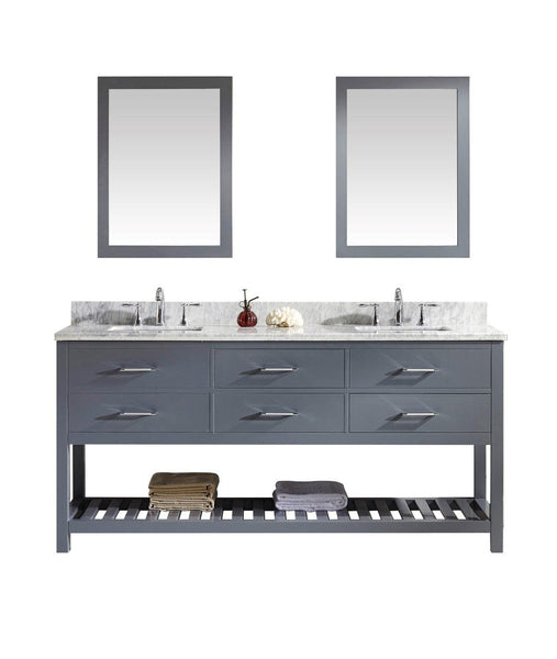 Virtu USA Caroline Estate 72 Double Bathroom Vanity Cabinet Set in Grey w/ Italian Carrara White Marble Counter-Top