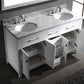 Virtu USA Caroline 60 Double Bathroom Vanity Set in White w/ Italian Carrara White Marble Counter-Top |Ê Round Basin