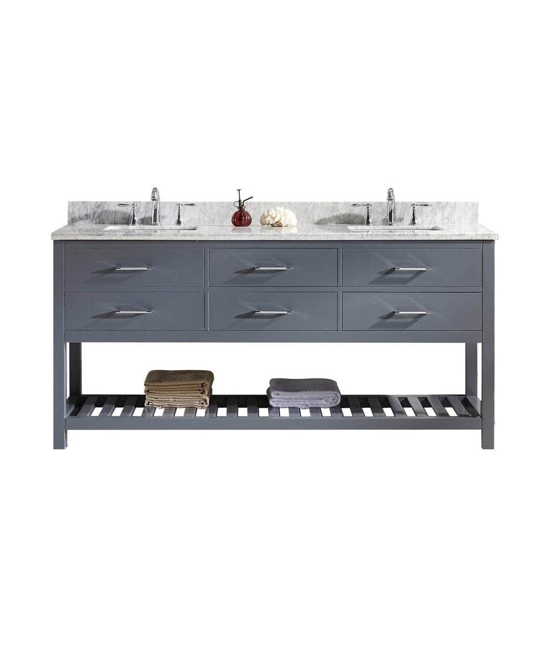 Virtu USA Vanities No Mirror / No Faucet Virtu USA Caroline Estate 72 Double Bathroom Vanity Set in Grey w/ Italian Carrara White Marble Counter-Top | Square Basin