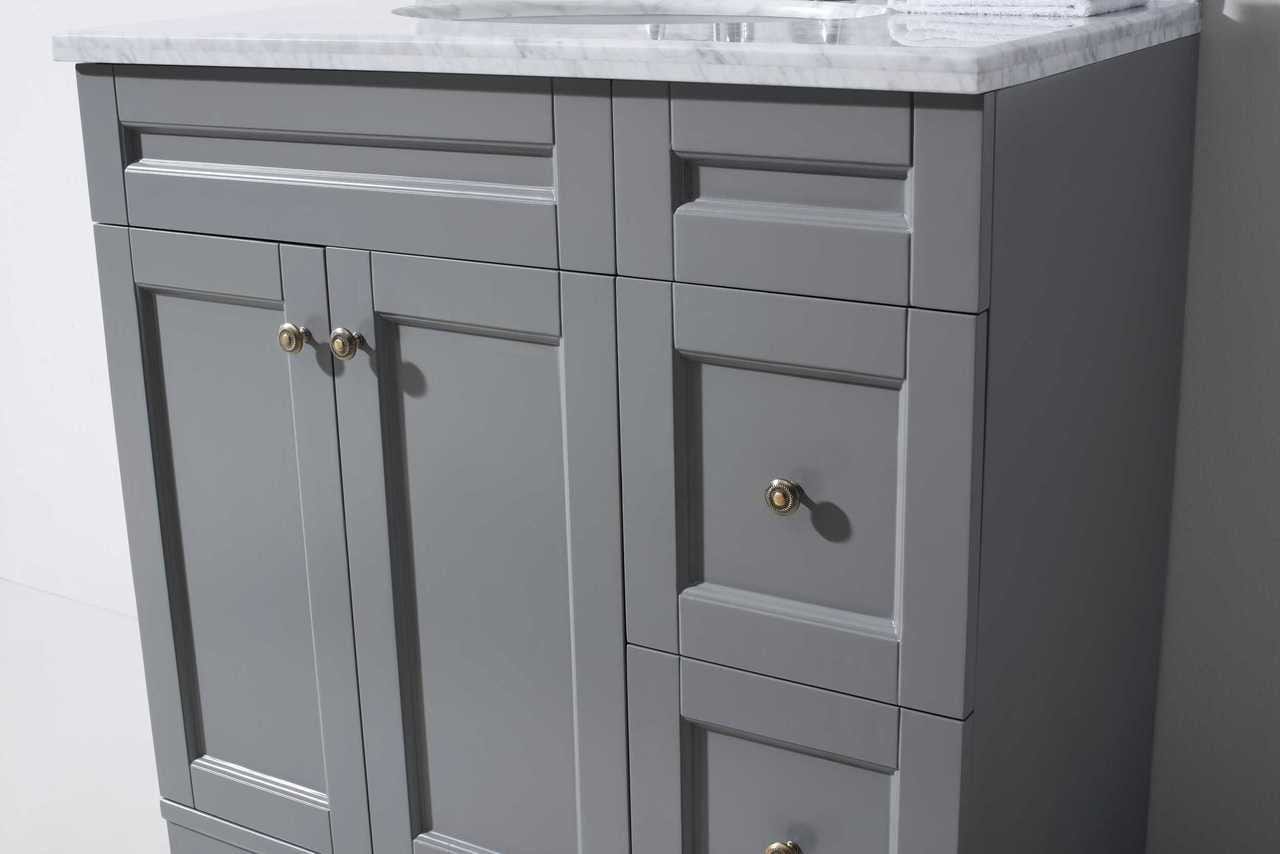 Virtu USA Vanities NO MIRROR Virtu USA Elise 36 Single Bathroom Vanity Set in Grey w/ Italian Carrara White Marble Counter-Top | Round Basin