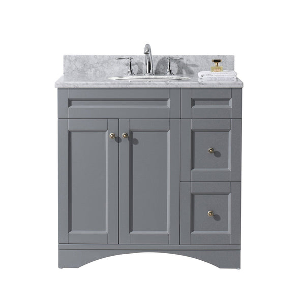 Virtu USA Elise 36 Single Bathroom Vanity Set in Grey w/ Italian Carrara White Marble Counter-Top
