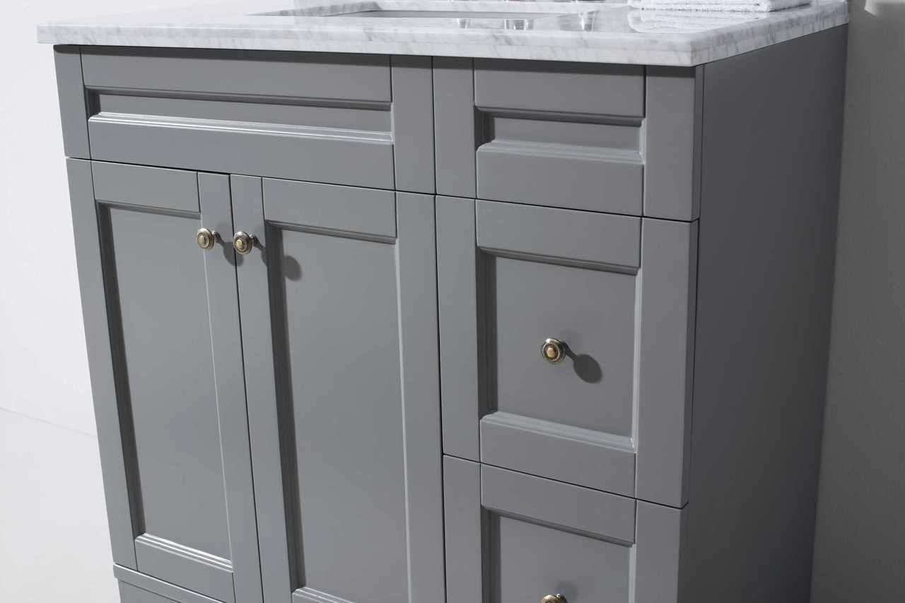 Virtu USA Vanities NO MIRROR Virtu USA Elise 36 Single Bathroom Vanity Set in Grey w/ Italian Carrara White Marble Counter-Top | Square Basin