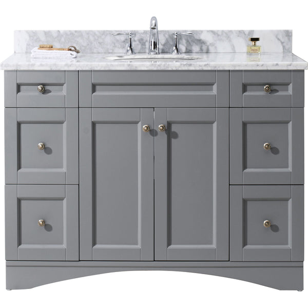 Virtu USA Elise 48 Single Bathroom Vanity Set in Grey w/ Italian Carrara White Marble Counter-Top