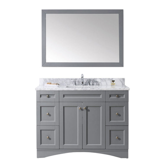 Virtu USA Elise 48" Single Bathroom Vanity Set in Grey w/ Italian Carrara White Marble Counter-Top
